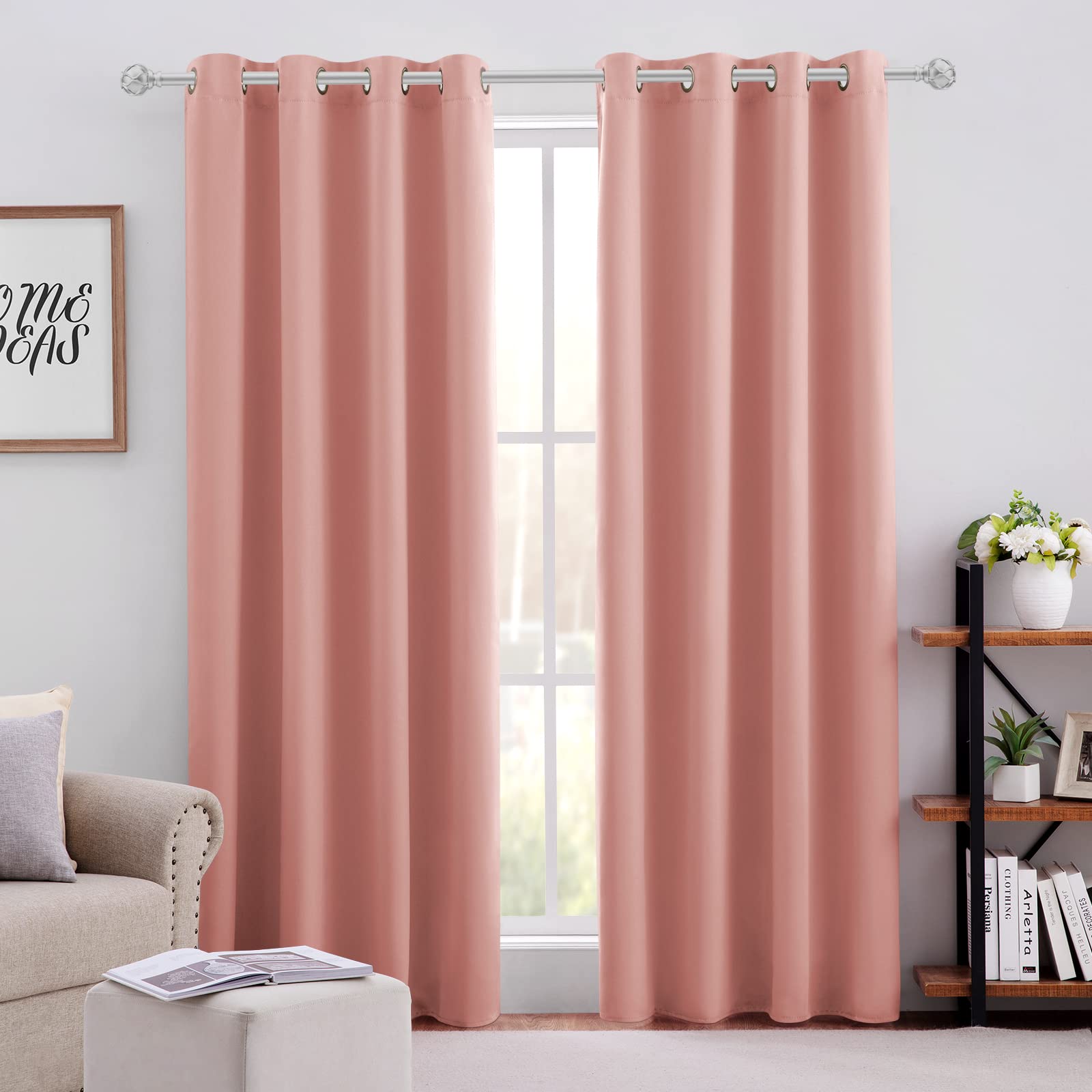 Homeideas Coral Blackout Curtains For Bedroom 52 X 96 Inch Length 2 Panels Set Room Darkening Bedroom Curtains, Soundproof Thermal Grommet Window Curtains For Living Room For Christmas